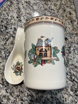 Utensil Holder & Matching Spoon Rest Winter Birds