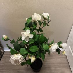 Artificial Camellia Tree 35in Faux Floral Plant with White Flowers and Green Leaves