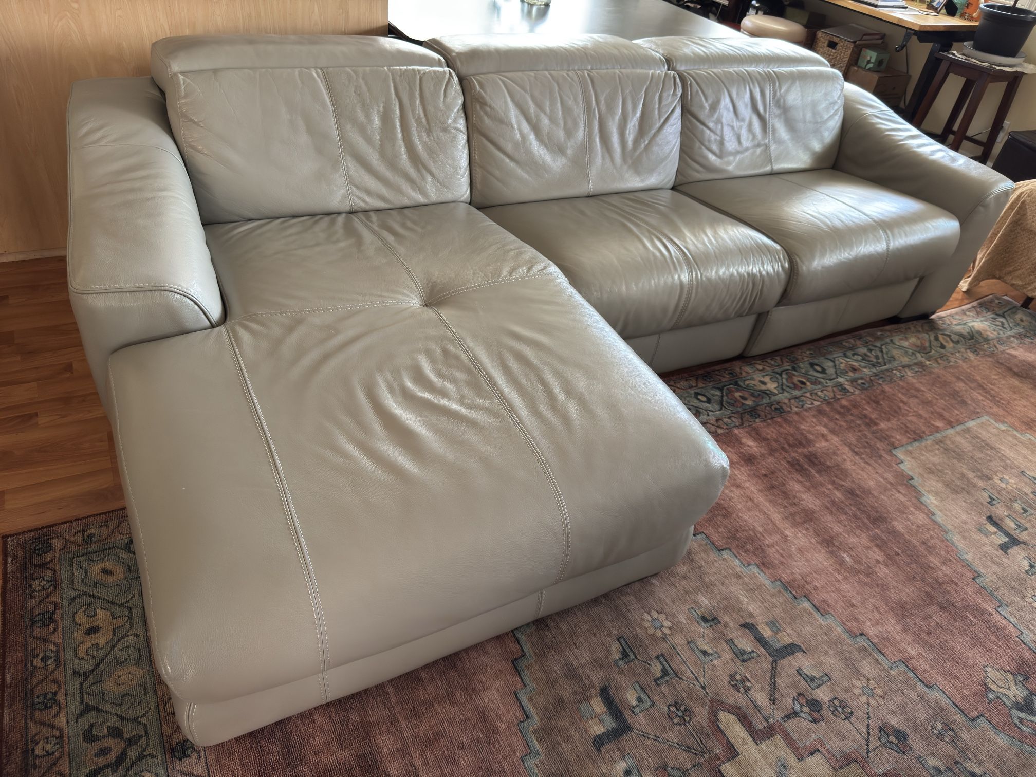 LEATHER SOFA W 3 POWER RECLINERS AND 3 POWER HEADRESTS