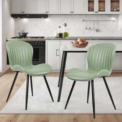 Set Of 2- Light Green Leather Dining Chair 