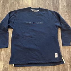 Vintage 90s Tommy Hilfiger Oversized Unisex Navy Blue Sweatshirt - Large