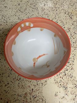 Cheng's Cute Japanese Orange Cat Ceramic Rice Bowl (Microwave Safe)