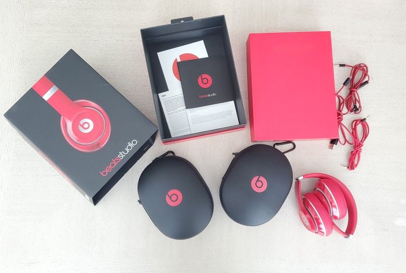 All Red Beats Sudio Headphones With Box (Read Description)