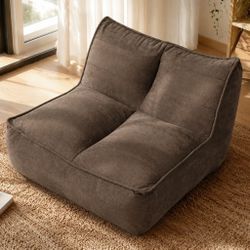 Togo Sofa,Caterpillar,Slouchy,Lazy,Fine Corduroy Fabric Beanbag Couch for Living Room, Bedroom & Dorm, Cozy Fluffy Cloud Mini Couch,Brown