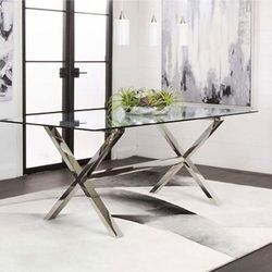79" X 40" LUXE RECTANGULAR GLASS DINING TABLE