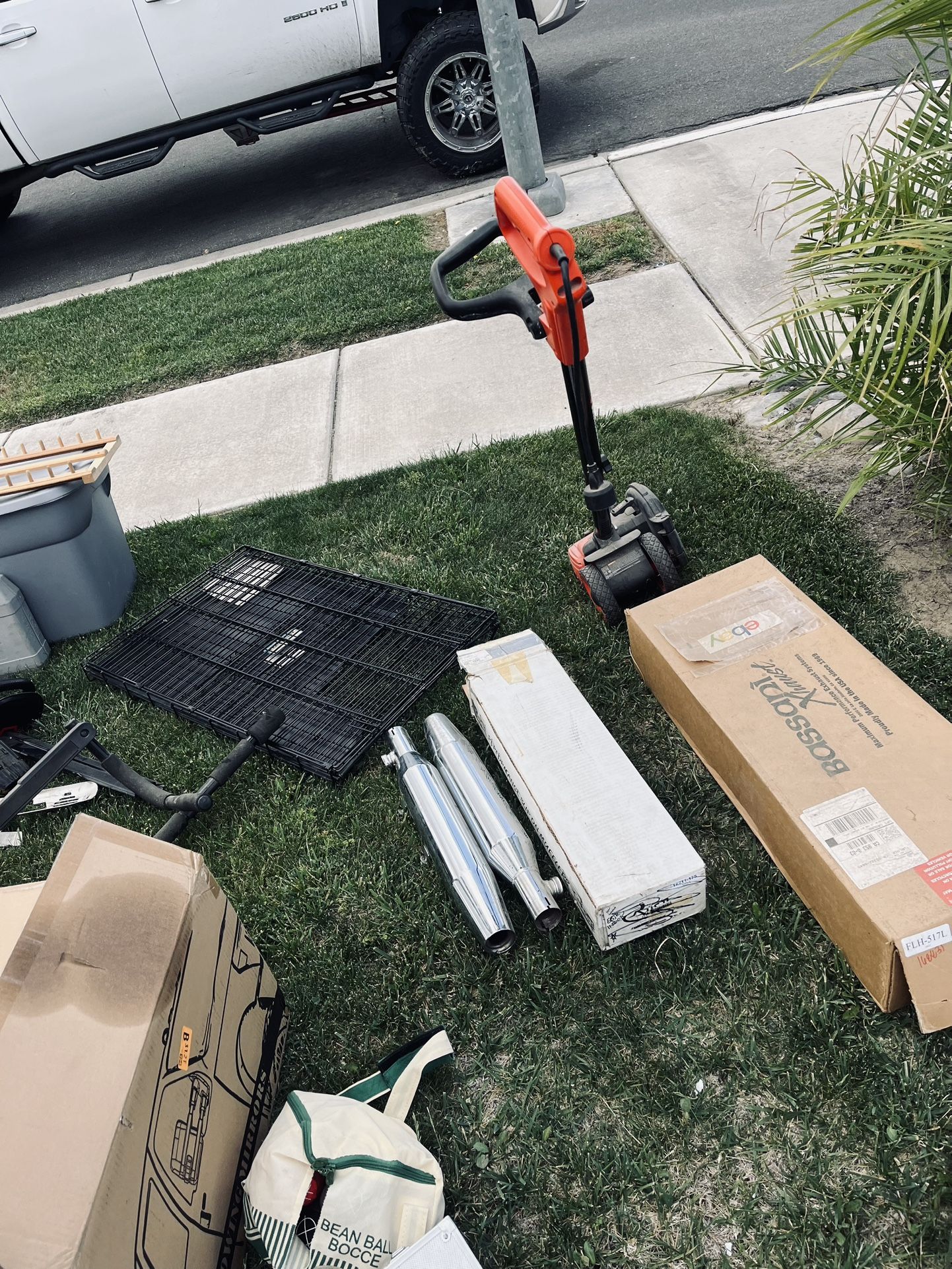 Yard Equipment Harley Parts dog Crate, Chevy Mirrors Tools