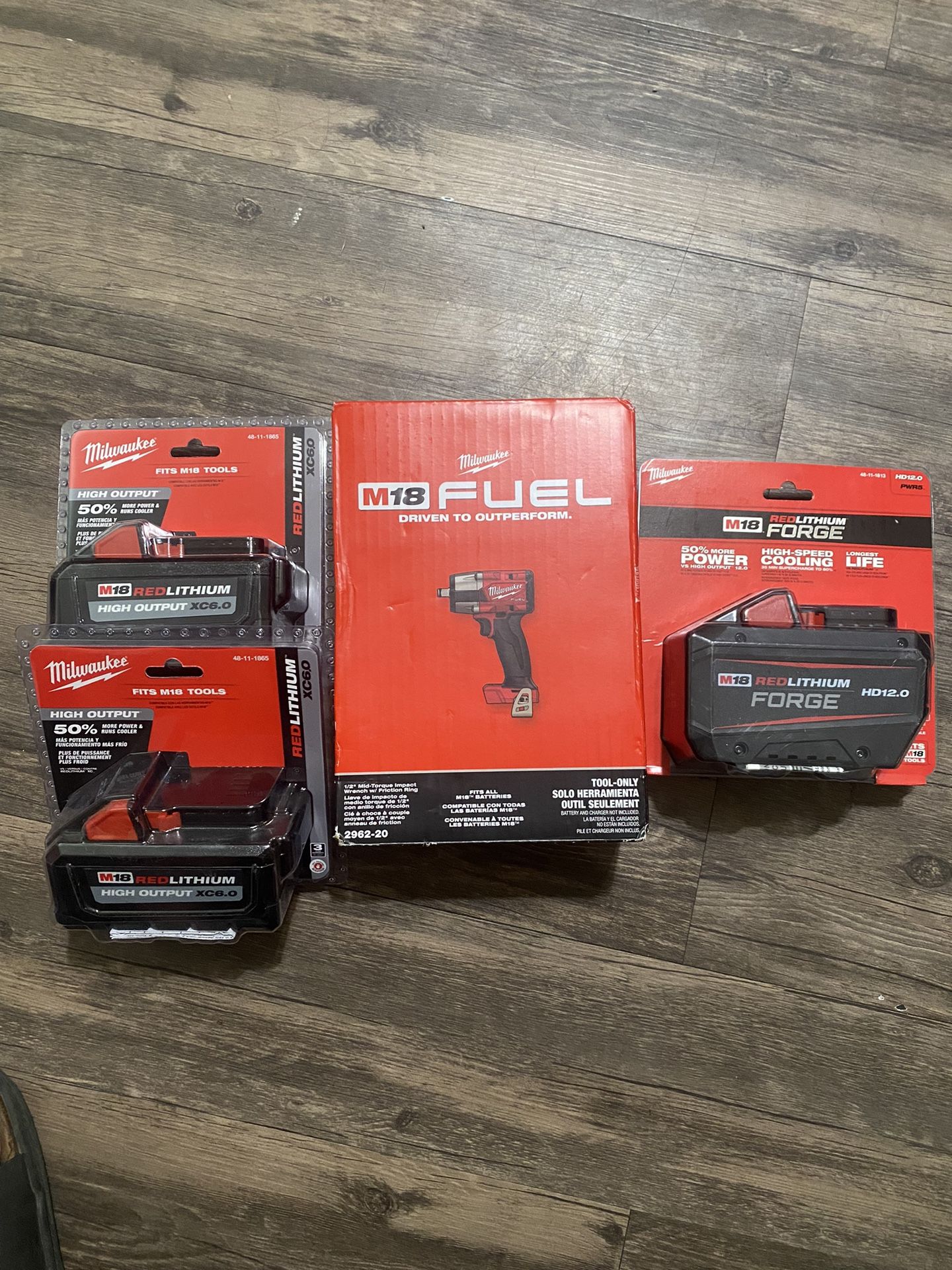 Milwaukee M18 1/2 Mid-torque Impact , HD 12.0 Forge Battery , High Output Xc 6.0 Battery