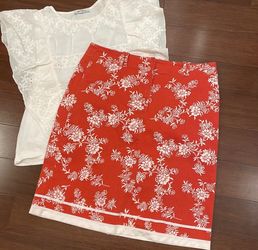 Ann Taylor Loft Red white floral pencil skirt