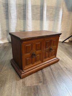 vintage wooden chest-style box for jewelry or needlework supplies