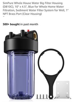 SimPure Whole House Water Big Filter Housing (DB10C), 10" x 4.5", Blue for Whole Home Water Filtration, Sediment Water Filter System for Well, 1" NPT 