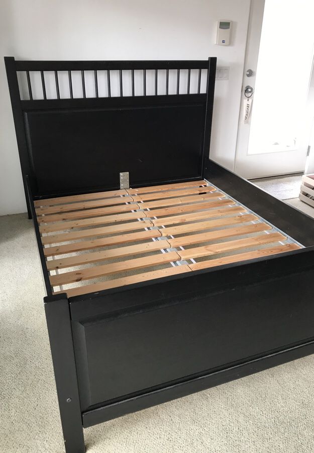 Dark Wood Queen Bed Frame Ikea Hemnes, Dark Wood Queen Bed Frame