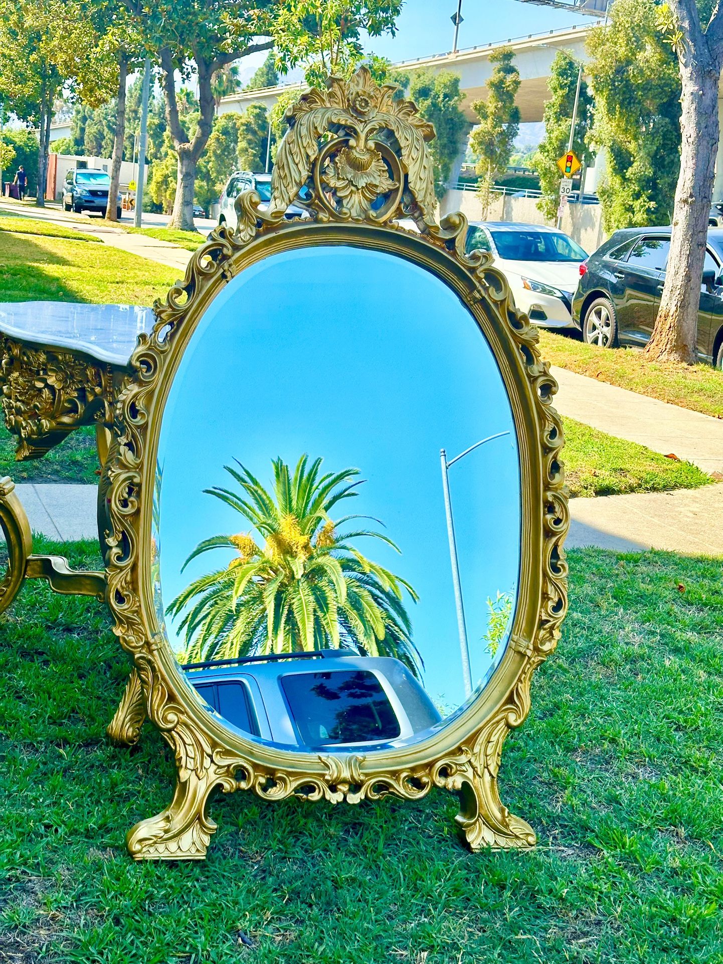 Gilded Beautiful Mirror For Chimney Mantel Or Console Table $ 337.00 NO TABLE
