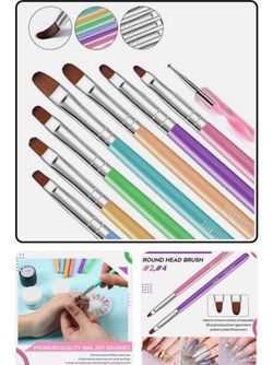 8Pcs Nail Art Brush Set, 7Pcs Gel Nail Brushes 1Pcs Nail Dotting Tool
