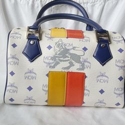 Blue & White LIMITED Edition MCM Visetos Princess Lion Boston size25cm Handbag 