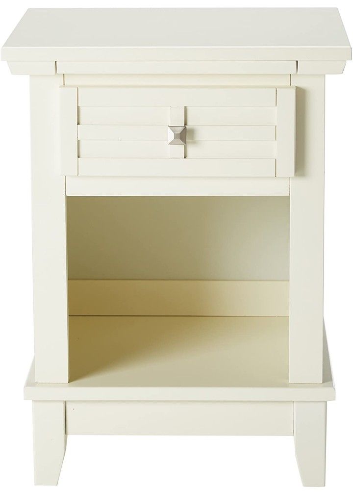 Home Styles Arts and Crafts White Nightstand with Drawer, Pull-out Tray, and a Recessed Storage