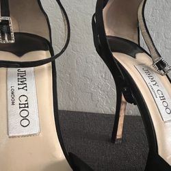 Jimmy Choo Black Strappy Satin Heel EUR: 38.5 US: 7.5.