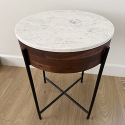Birkdale Round Marble/Wood End Table White - Threshold