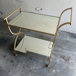 Gold Bar Cart With Mirror Glass Trays