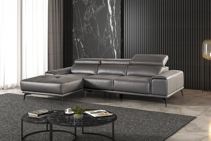 Dark Grey Leather Sectional