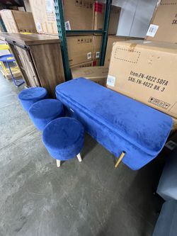 Blue Storage Bench 4 Piece