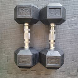 Rubber Coated Hex Dumbbells (2x25Lbs) for $50 Firm (WALNUT 91789)