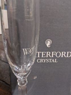 4 New WATERFORD Carleton Gold Crystal Champagne Flute Stemware 9 3/8”.