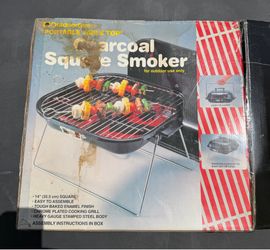 Outdoor Center Portable Table Top Charcoal Square Smoker / Grill – New Open Box