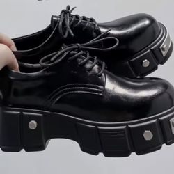 Nanostudio Head Round Toe Leather Shoes na948 Black 9.5