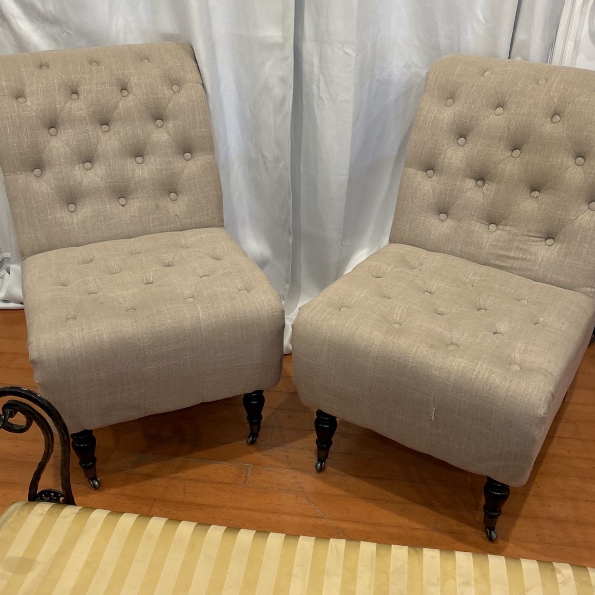 2 Beige Upholstered Chairs 