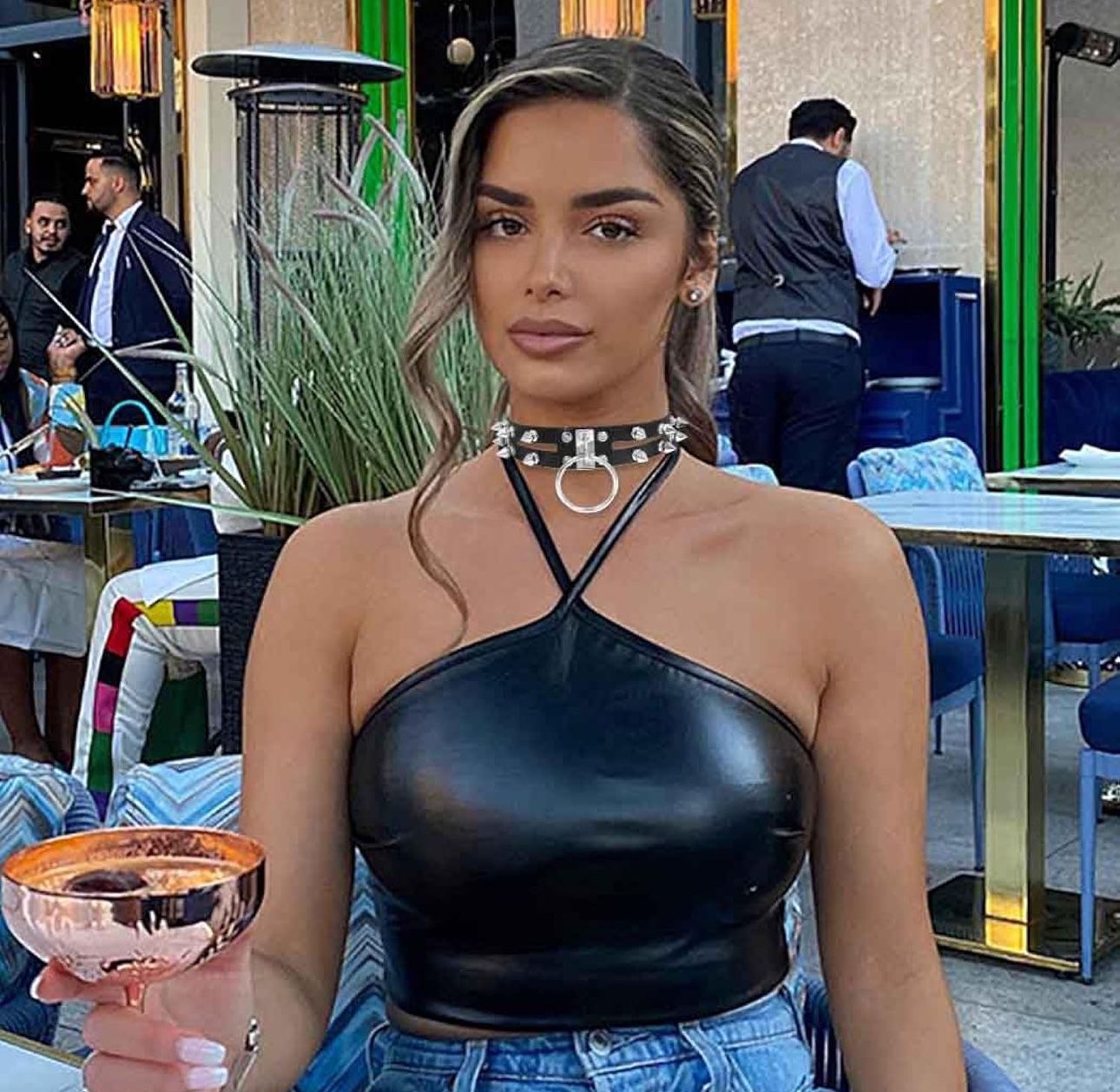 Black Leather Choker Punk Short Collar Gothic 2-tier Circle Rivet Necklace Soft PU Leather Short Neck Accessories for Women