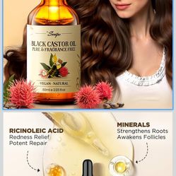 100% Pure Jamaican Black Castor Oil for Hair & Skin, Cold Pressed Organic Hair Growth Oil for Eyelashes & Eyebrows, Unrefined Hair Oil Glass Bottle Pa