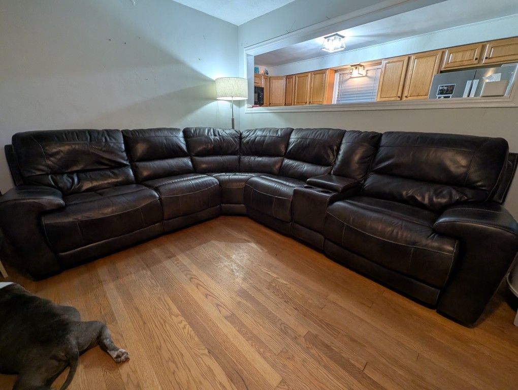 Dark Brown Leather Reclining Sectional