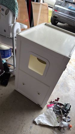 White Wood Cat Litter Box Enclosure Cabinet