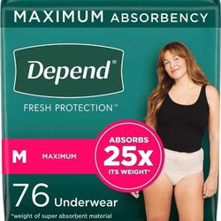 Depend Fresh Protection Adult Incontinence Underwear for Women (Formerly Depend Fit-Flex), Disposable, Maximum, Medium, Blush, 76 Count (2 Packs of 38