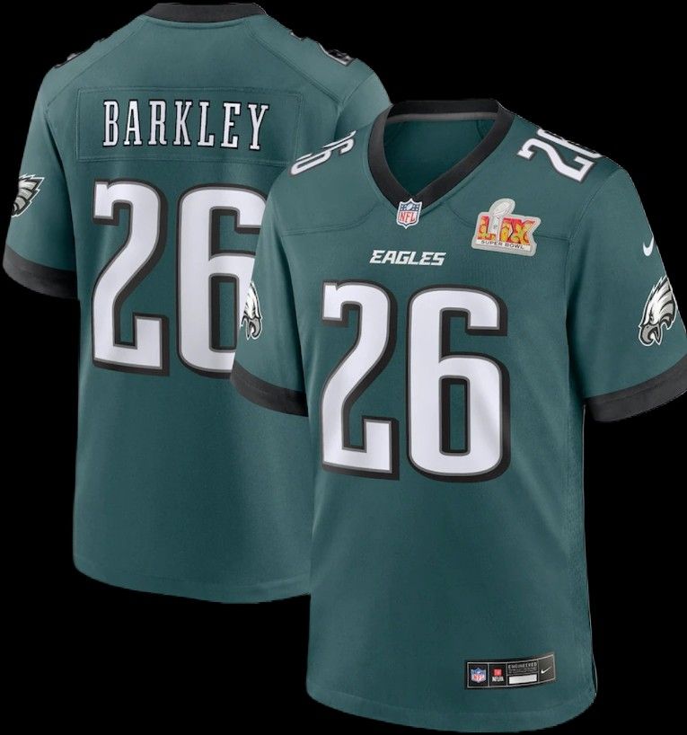New! Philadelphia Eagles #26 Barkley Midnight Green Super Bowl LIX Game Jersey
