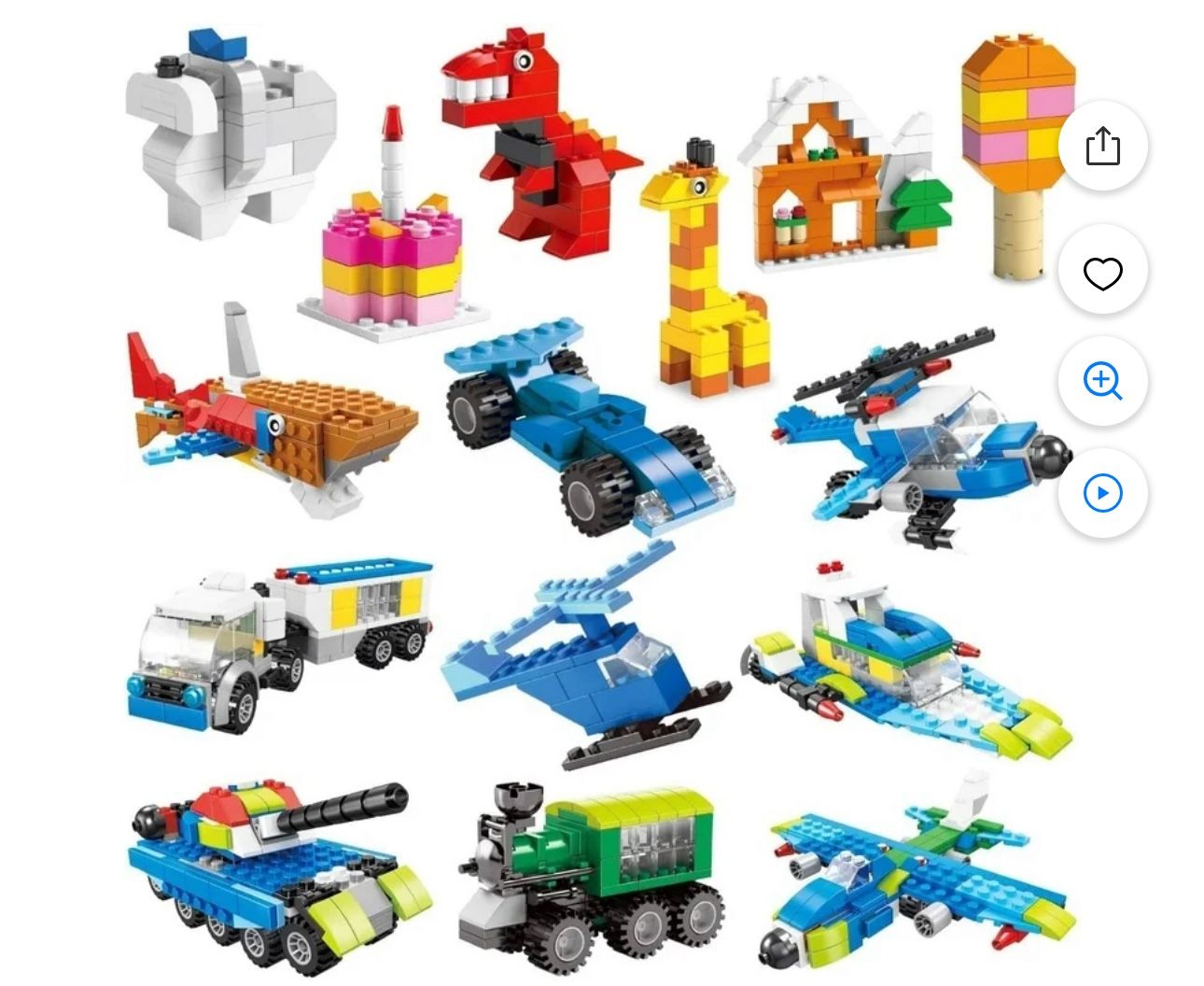 Brand New 1100 Pcs Building Bricks in 17 Colors & 147 Mixed Shapes