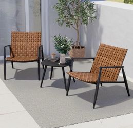 New - Grand Patio 3-Piece Outdoor Bistro Set – Brown Wicker Chairs & Side Table