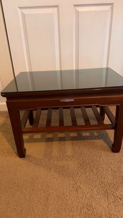 Wood End Table with Glass Top
