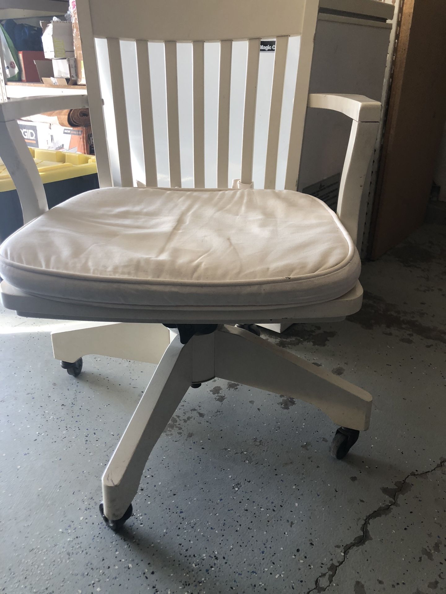 Pottery Barn White Wood Desk Chair With Cushion