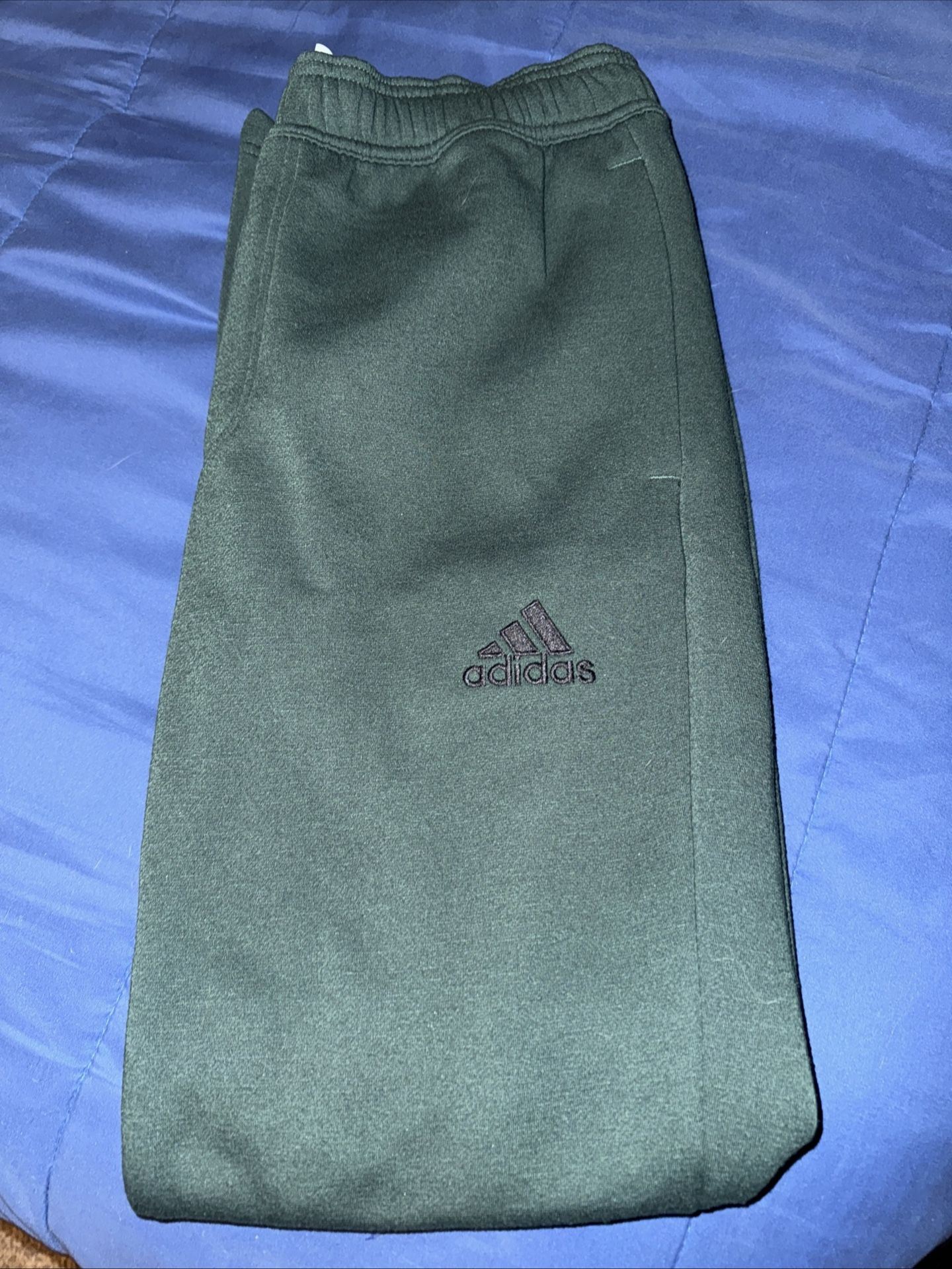 ADIDAS Tapered Zip Leg Size M Green / Embroidered Logo Men's Fleece Sweat Pants