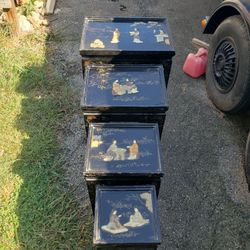 Antique Black Lacquer Nesting Tables. 