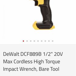 DeWalt  1/2" 20V Max Cordless High Torque Impact Wrench, Tool