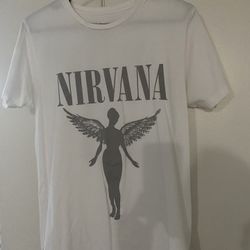 NIRVANA White & Gray Concert T-Shirt. Men's Medium