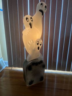 Vintage Union Three Ghost Tombstone Lighted Happy Halloween Blow Mold 41”
