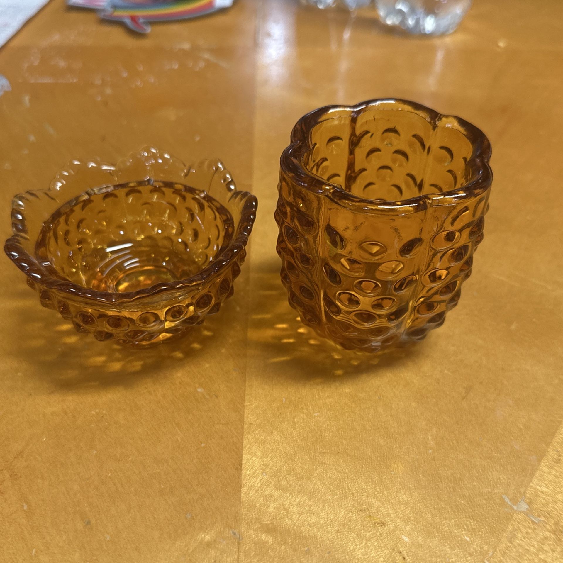 Fenton 2-pc Fairy Lamp/Candle Holder Hobnail Amber Glass