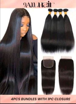 9AM Hair 4 Bundles with Lace Closure