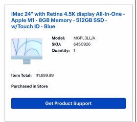 iMac 24” with 4.5k Retina Display Apple M1
