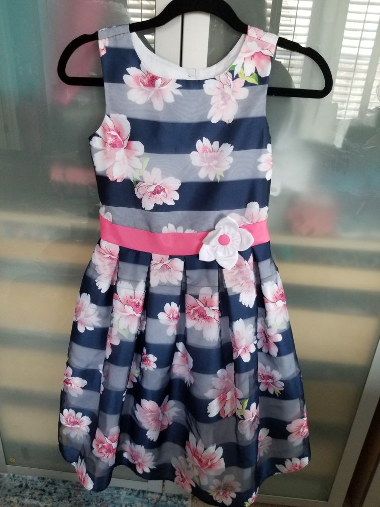 Easter Sunday Dress Floral Navy Pink White Youth Girls Size 1is