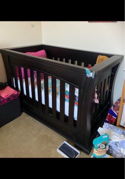 Solid Wood Baby Crib with Brand New Mattress – Espresso Finish