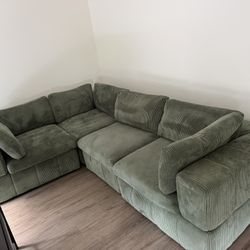 Green Corduroy L-Shaped Sofa